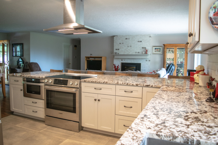 Kitchen facing fireplace